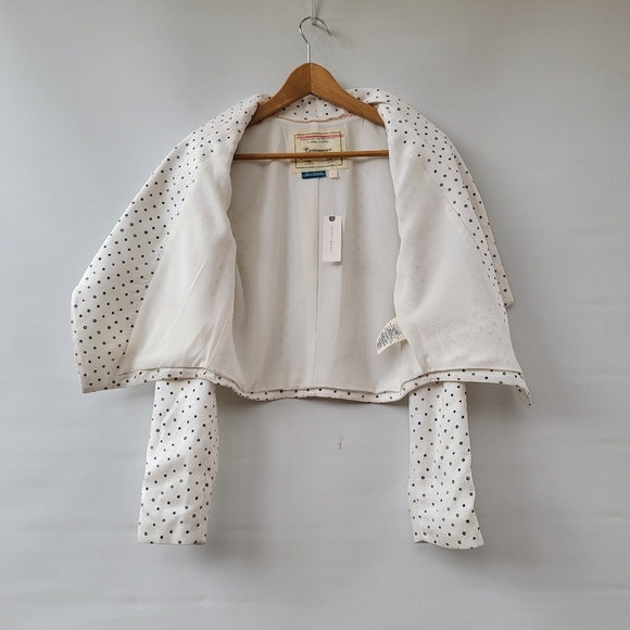 Anthropologie Cartonnier Polka Dot Blazer Size Small White Blue Bolero Jacket - Picture 14 of 16